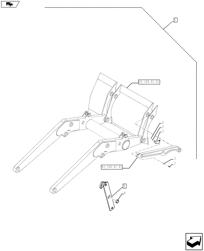 Схема запчастей Case 580SN - (88.082.03[05]) - DIA KIT, LOADER BUCKET 4-IN-1 (82 IN) (88) - ACCESSORIES