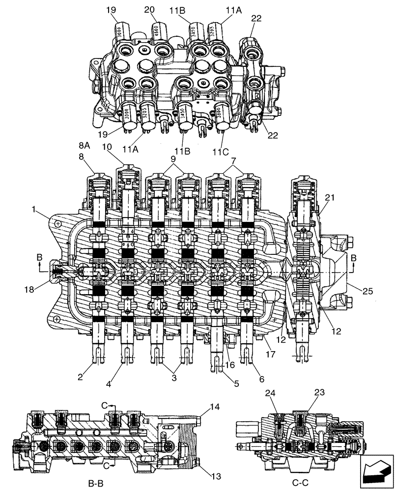 Схема запчастей Case 580SM - (35.726.17[01]) - VALVE ASSY - BACKHOE CONTROL, 7 SPOOL (W/O EXT DIPPER, W/ AUX HYDS, W/O PILOT CONTROLS) (580SM) (35) - HYDRAULIC SYSTEMS