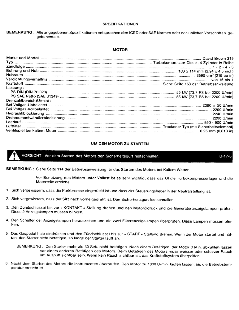 Схема запчастей Case 580G - (08) - SPEZIFIKATIONEN (10) - ENGINE