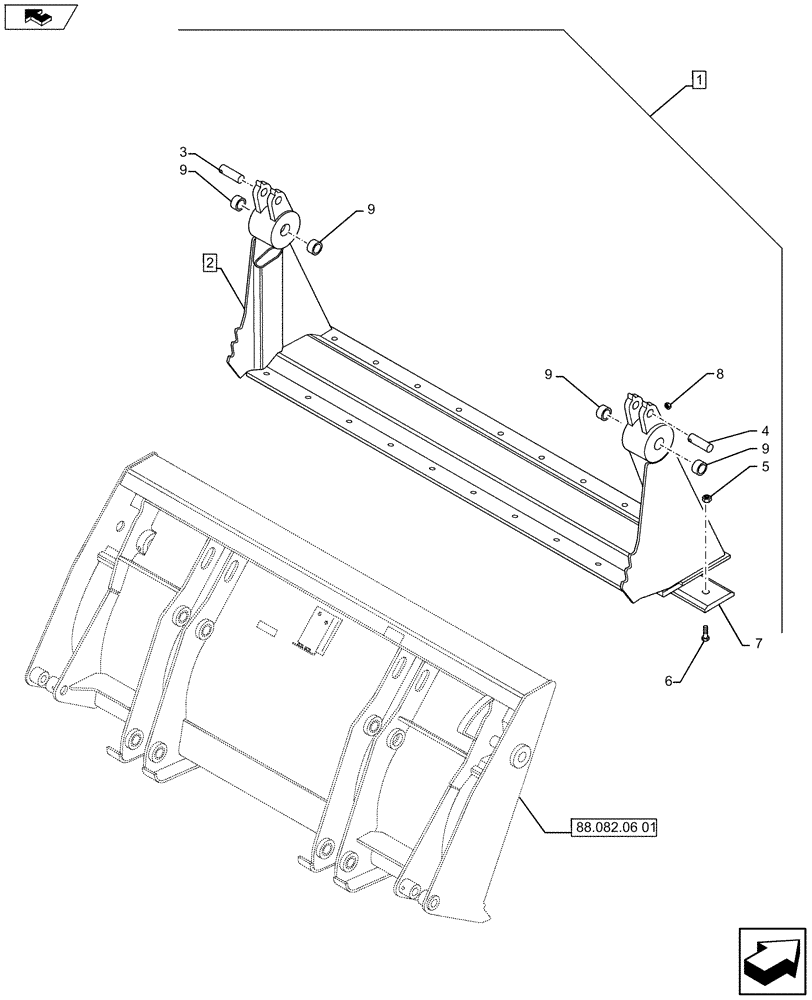 Схема запчастей Case 590SN - (88.082.06[02]) - DIA KIT, LOADER BUCKET 4-IN-1 (93 IN) (88) - ACCESSORIES