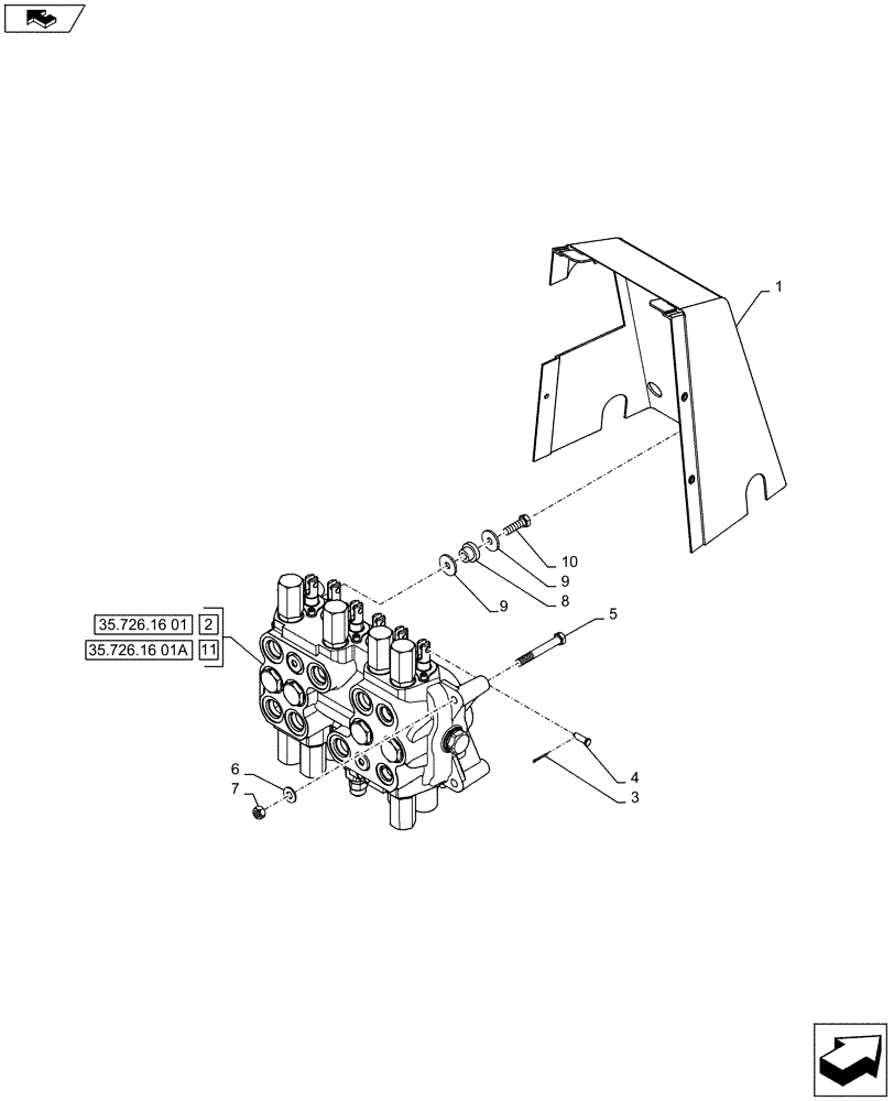 Схема запчастей Case 590SN - (35.726.1906) - BACKHOE CONTROL VALVE, 6-SPOOL, MOUNTING PARTS, STANDARD DIPPER, W/ TWO LEVER CONTROLS (35) - HYDRAULIC SYSTEMS