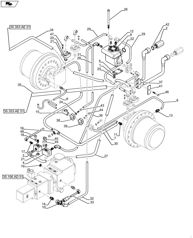 Схема запчастей Case SV211 - (35.353.AE[02]) - HYDRAULICS - TRAVEL SYSTEM (B) (35) - HYDRAULIC SYSTEMS