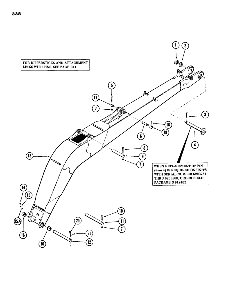 Схема запчастей Case 980B - (338) - MAIN "E" BOOM AND PINS (09) - BOOMS