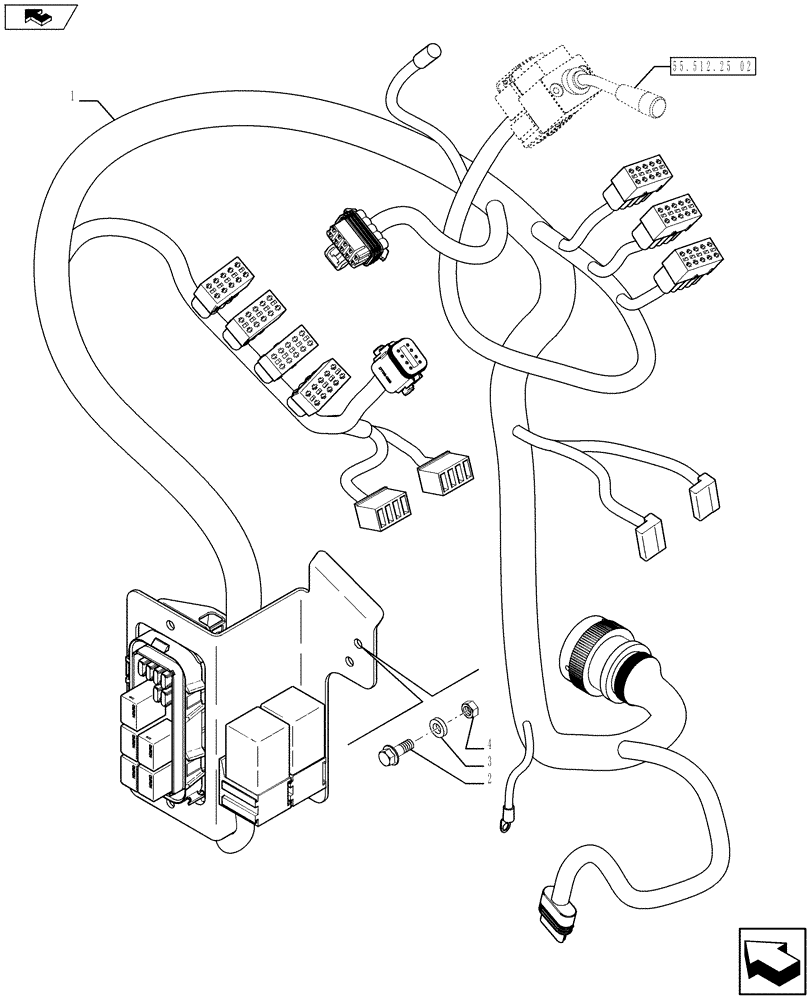 Схема запчастей Case 590SN - (55.512.2501[01]) - VAR - 423060, 423061, 423062 - INSTRUMENT PANEL, HARNESS - TRANSMISSION (POWERSHIFT) (55) - ELECTRICAL SYSTEMS