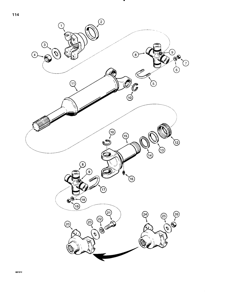 Схема запчастей Case SD100 - (114) - DRIVE SHAFT, MODELS WITH DIRECT DRIVE TRANSMISSION (21) - TRANSMISSION