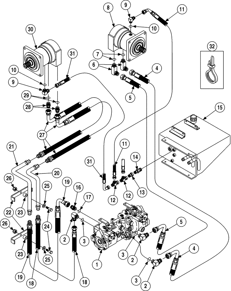 Схема запчастей Case 6010 - (06-02) - HYDROSTATIC SYSTEM - MOTORS (29) - HYDROSTATIC DRIVE