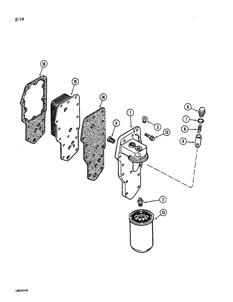 Схема запчастей Case W14C - (2-14) - OIL FILTER AND COOLER, 6-590 ENGINE, 6T-590 ENGINE (02) - ENGINE