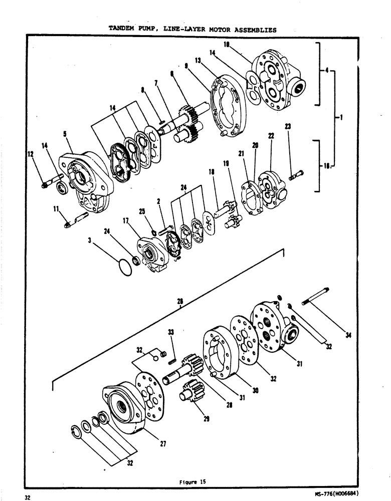 Схема запчастей Case N63 - (32) - TANDEM PUMP, LINE-LAYER MOTOR ASSEMBLIES 