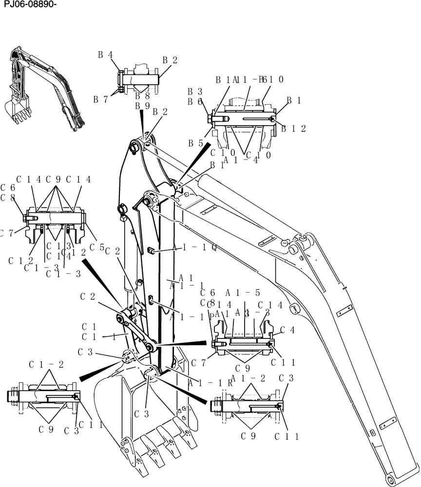 Схема запчастей Case CX50B - (580-17[1]) - ARM ASSEMBLY, STD 1.56M (84) - BOOMS, DIPPERS & BUCKETS