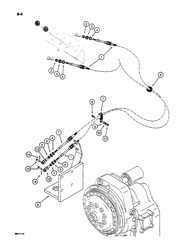 Схема запчастей Case W14C - (6-04) - TRANSMISSION CONTROL PARTS, CABLE AND CABLE MOUNTING (06) - POWER TRAIN