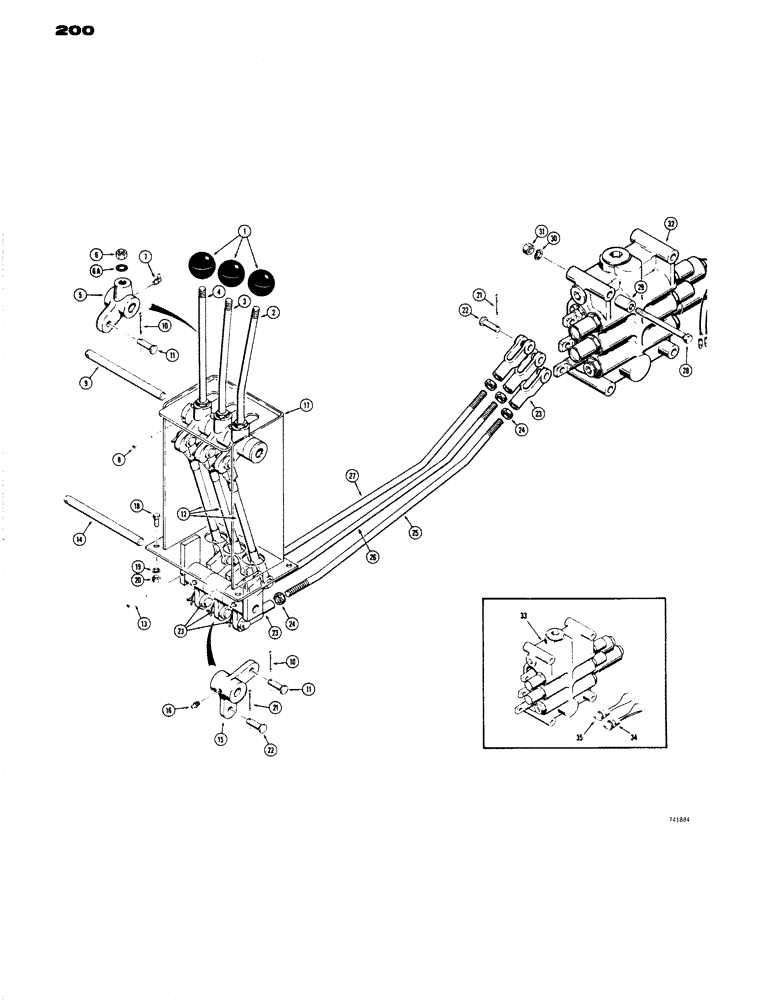 Схема запчастей Case W14 - (200) - LOADER CONTROL VALVE AND LEVERS (3 SPOOL), ALL VALVES HAVE CASE NUMBER ON VALVE I.D. PLATE (08) - HYDRAULICS