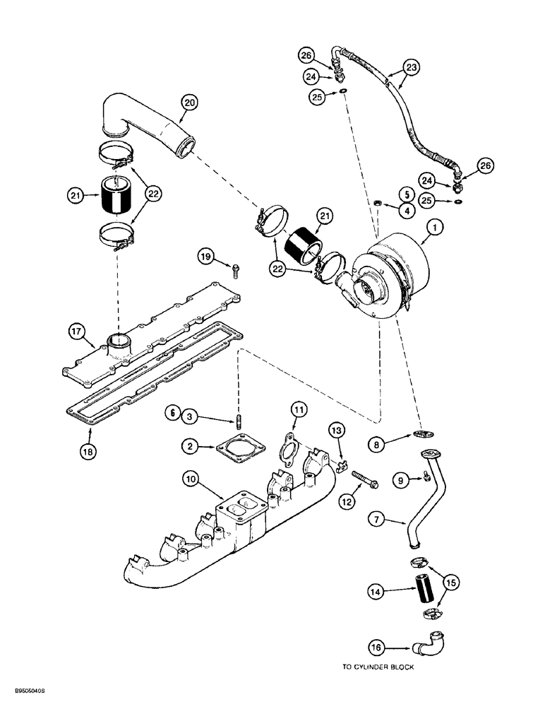 Схема запчастей Case 721B - (2-20) - TURBOCHARGER SYSTEM AND MANIFOLDS, 6T-830 ENGINE, PRIOR TO LOADER P.I.N. JEE053200 (02) - ENGINE