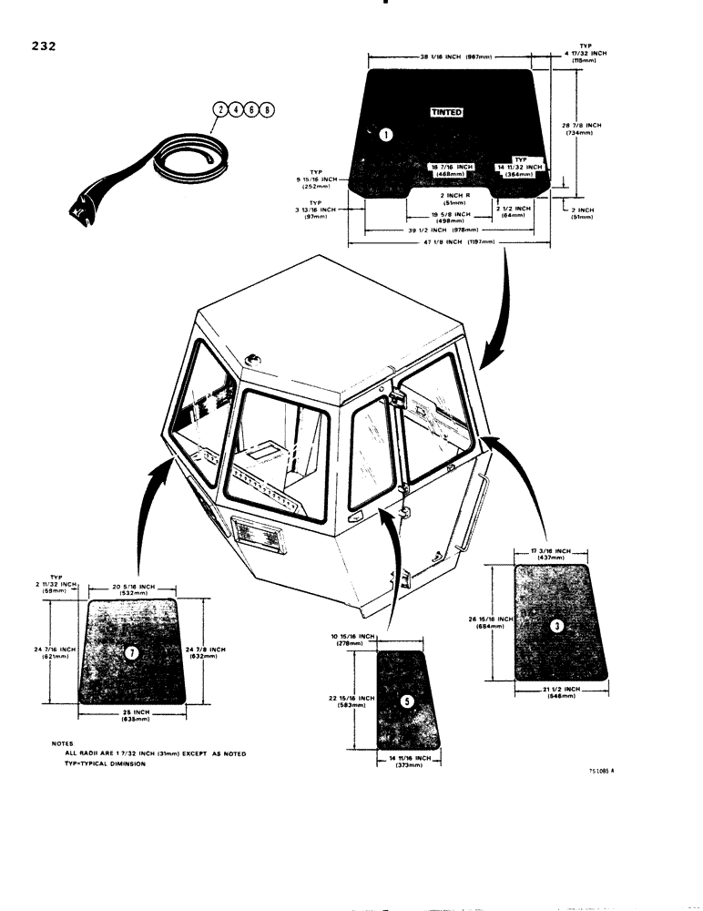 Схема запчастей Case W20 - (232) - CAB GLASS AND MOLDING (09) - CHASSIS