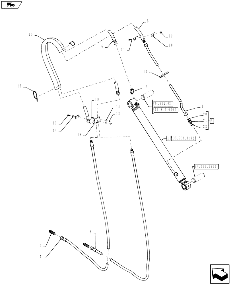 Схема запчастей Case 590SN - (35.738.0202) - VAR - 423075 - HOE, STANDARD , BUCKET CYLINDER, LINE (35) - HYDRAULIC SYSTEMS