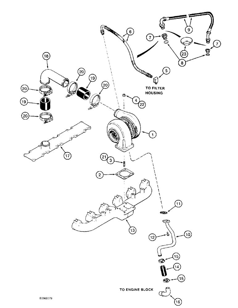 Схема запчастей Case 1155E - (2-016) - TURBOCHARGER SYSTEM, 6T-830 ENGINE (02) - ENGINE