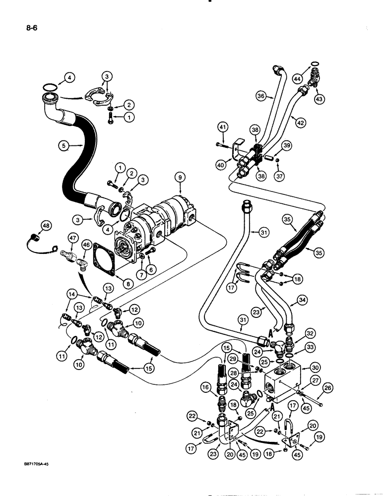 Схема запчастей Case W30 - (8-06) - HYDRAULIC CIRCUIT, RESERVOIR TO PUMP AND UNLOADING VALVE, USED ON MODELS WITH ZF TRANSMISSION (08) - HYDRAULICS