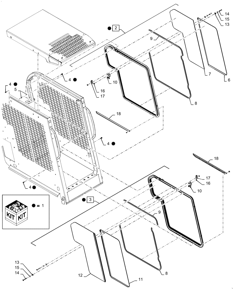 Схема запчастей Case 445 - (09-43) - SIDE WINDOWS (09) - CHASSIS