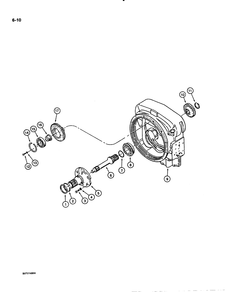 Схема запчастей Case 621 - (6-010) - TRANSMISSION ASSEMBLY, TURBINE SHAFT AND PUMP DRIVE, PRIOR TO P.I.N. JAK0020901 (06) - POWER TRAIN