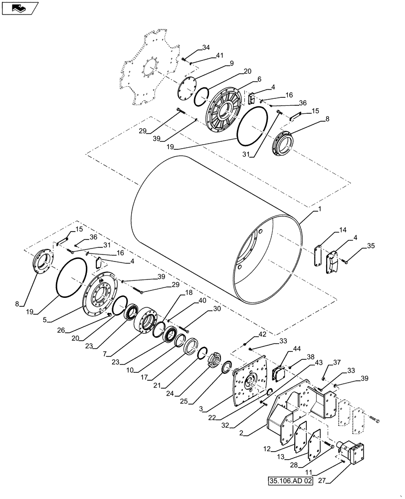 Схема запчастей Case SV211 - (39.500.AM[03]) - SMOOTH DRUM - VIBRATING (39) - FRAMES AND BALLASTING