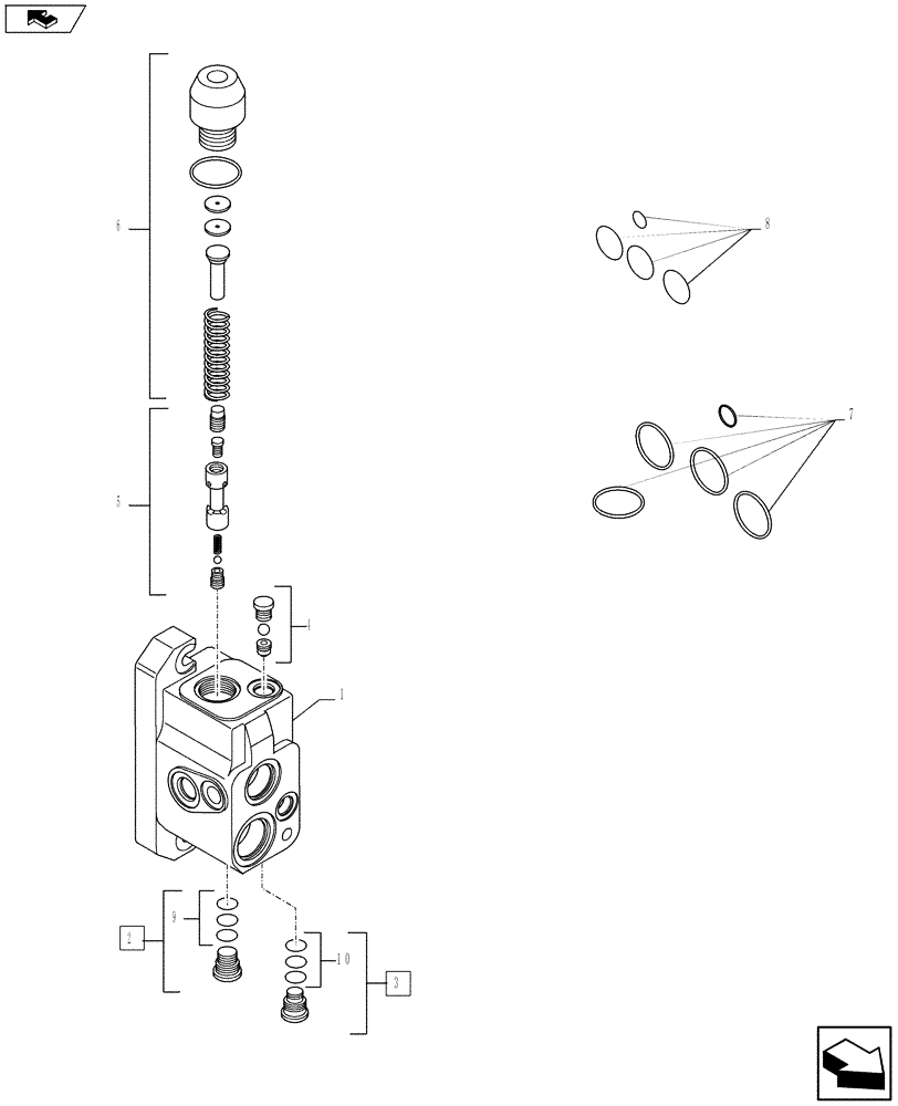 Схема запчастей Case 580SN WT - (35.724.17[02]) - VAR - 747864, X20137X - LOADER CONTROL VALVE, 3 SECTIONS - INLET SECTION (PILOT CONTROLS) (35) - HYDRAULIC SYSTEMS