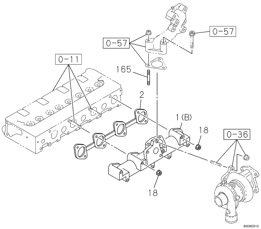 Схема запчастей Case CX75SR - (02-17) - EXHAUST PIPE (02) - ENGINE