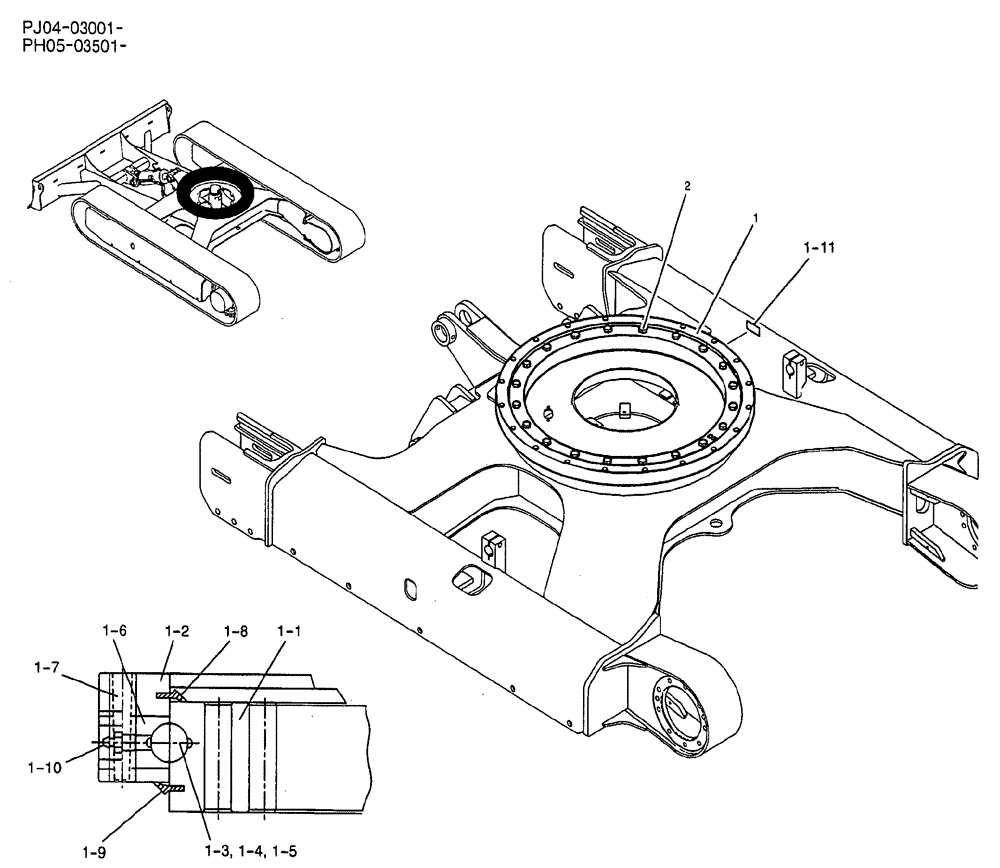 Схема запчастей Case CX50B - (03-003) - SLEWING RING ASSEMBLY (04) - UNDERCARRIAGE