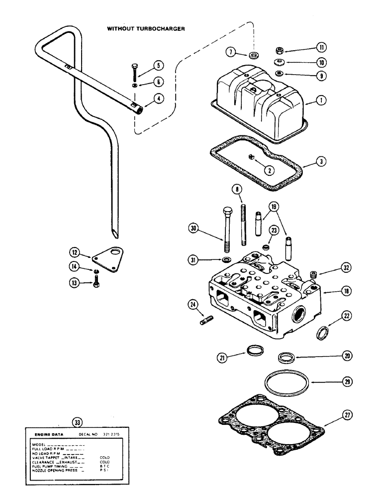 Схема запчастей Case 300C - (020) - CYLINDER HEAD AND COVER, WITHOUT TURBOCHARGER, (336B) DIESEL ENGINE (02) - ENGINE