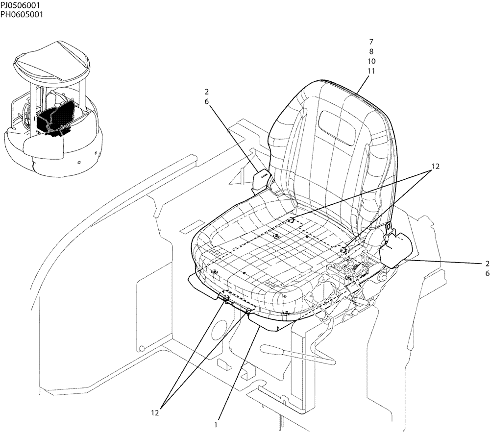 Схема запчастей Case CX50B - (01-068) - SEAT INSTAL (90) - PLATFORM, CAB, BODYWORK AND DECALS