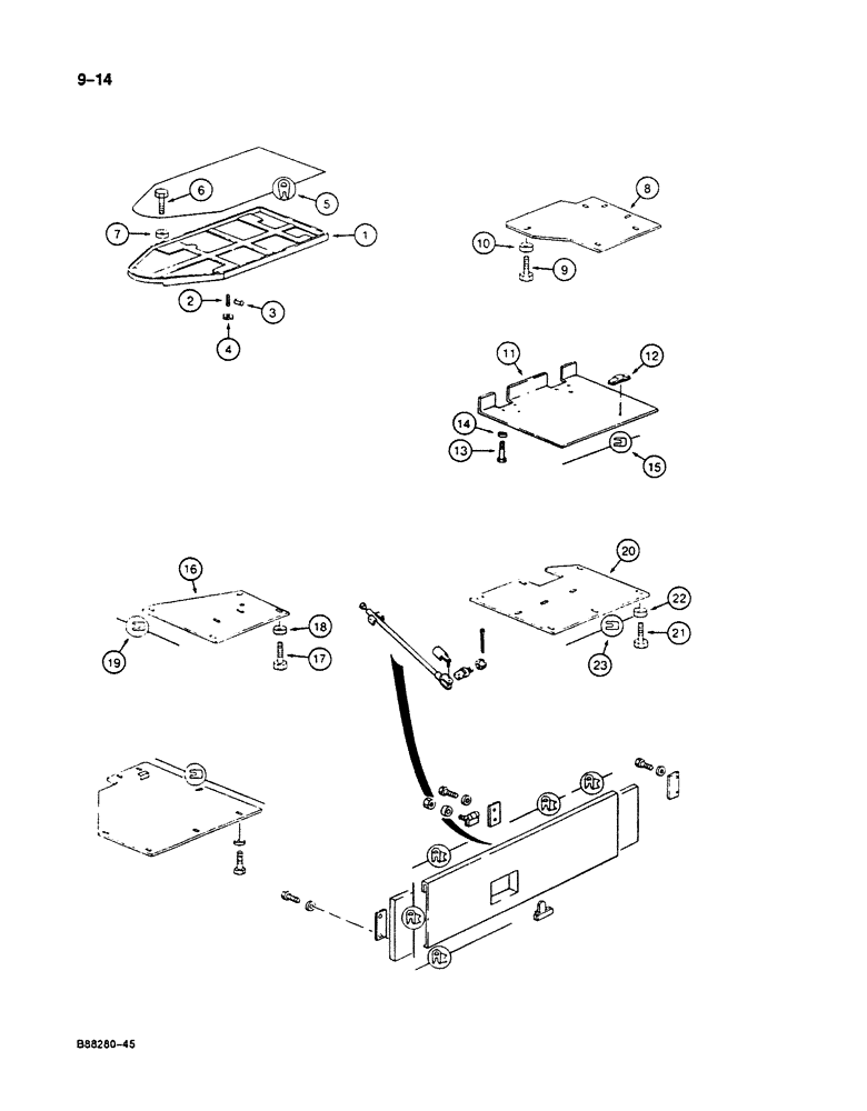 Схема запчастей Case 125B - (9-014) - TURNTABLE LOWER ACCESS COVERS, P.I.N. 74631 THORUGH 74963, 21801 THROUGH 21868, 26801 AND AFTER (09) - CHASSIS