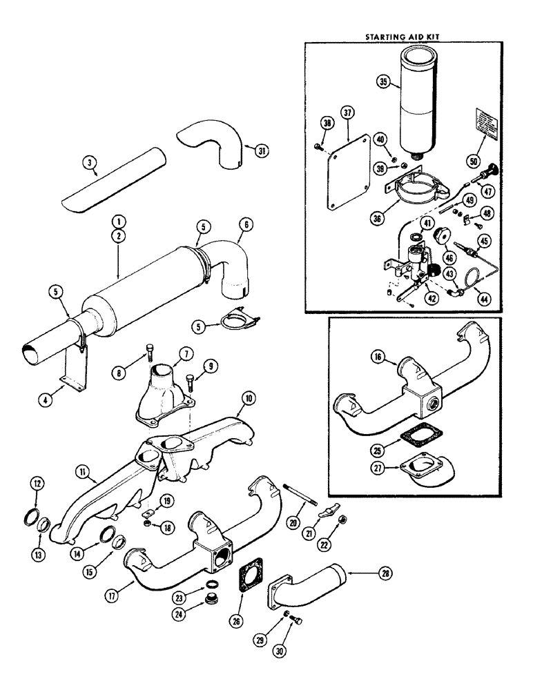 Схема запчастей Case W10B - (014) - MANIFOLDS AND MUFFLER, (401) DIESEL ENGINE (02) - ENGINE