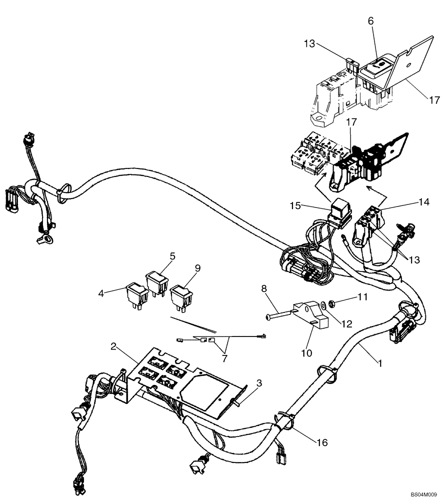 Схема запчастей Case 435 - (04-09) - SWITCH MOUNTING - CHASSIS OPTIONS (04) - ELECTRICAL SYSTEMS