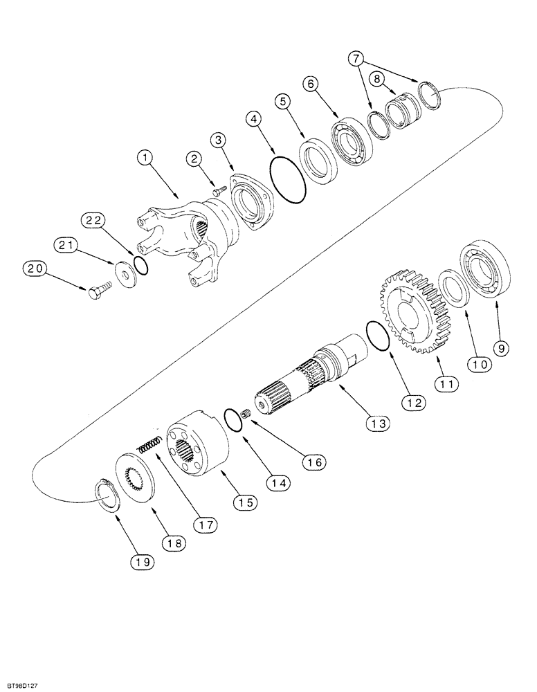 Схема запчастей Case 580SL - (6-054) - CARRARO TRANSMISSION ASSEMBLY, 4 WHEEL DRIVE OUTPUT SHAFT, MODEL WITHOUT POWERSHAFT TRANSMISSION (06) - POWER TRAIN