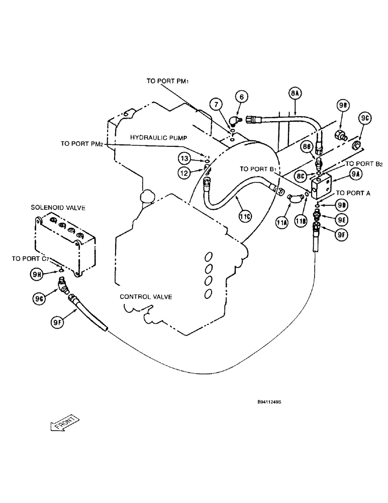 Схема запчастей Case 9040B - (8-050) - HYDRAULIC PUMP AND FILTER PILOT LINES, STANDARD MODELS PRIOR TO P.I.N. DAC0401004 (08) - HYDRAULICS