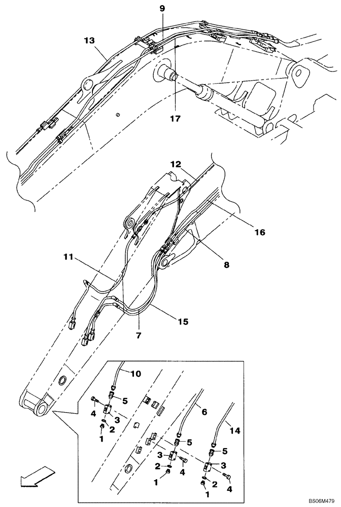 Схема запчастей Case CX240B - (08-041) - SECOND OPTION LINE, 2.5 M ARM (08) - HYDRAULICS