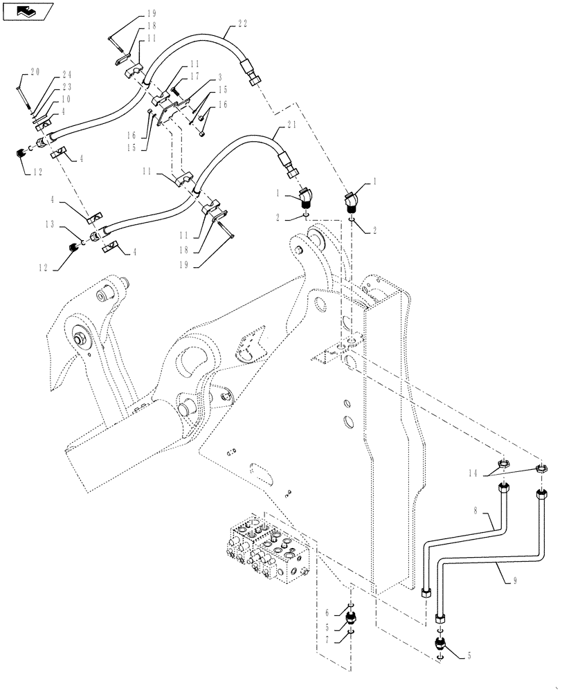 Схема запчастей Case 521F - (35.525.02) - THIRD SPOOL AUXILIARY HYDRAULIC LINE INSTALLATION, XT LOADER (35) - HYDRAULIC SYSTEMS