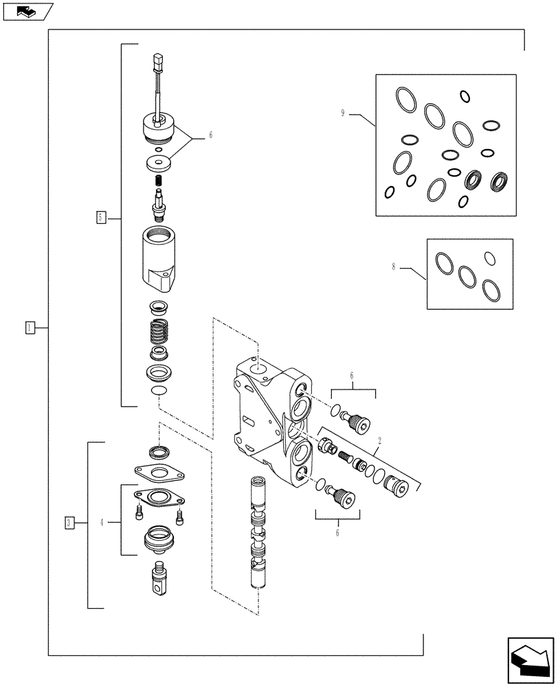 Схема запчастей Case 580SN WT - (35.724.17[03]) - VAR - 747864, X20137X - LOADER CONTROL VALVE, 3 SECTIONS - BUCKET SECTION (PILOT CONTROLS) (35) - HYDRAULIC SYSTEMS