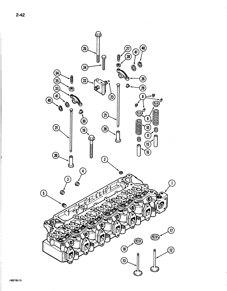 Схема запчастей Case 780C - (2-42) - CYLINDER HEAD AND VALVE MECHANISM, 6T-590 ENGINE (02) - ENGINE