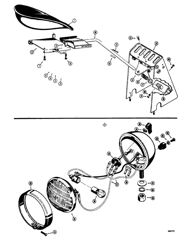 Схема запчастей Case 33S - (034) - SWING DOWN BACKHOE SEAT, FLOOD AND TAIL LAMP 