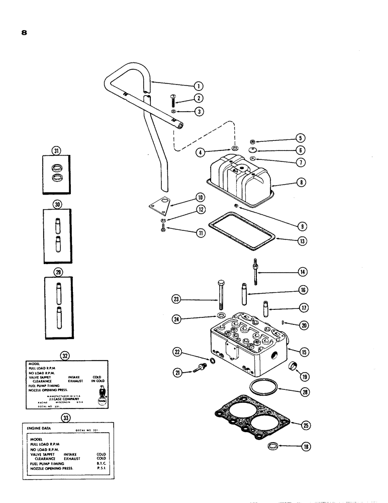 Схема запчастей Case 850 - (008) - CYLINDER HEAD ASSEMBLY, (301 DIESEL ENGINE) (01) - ENGINE