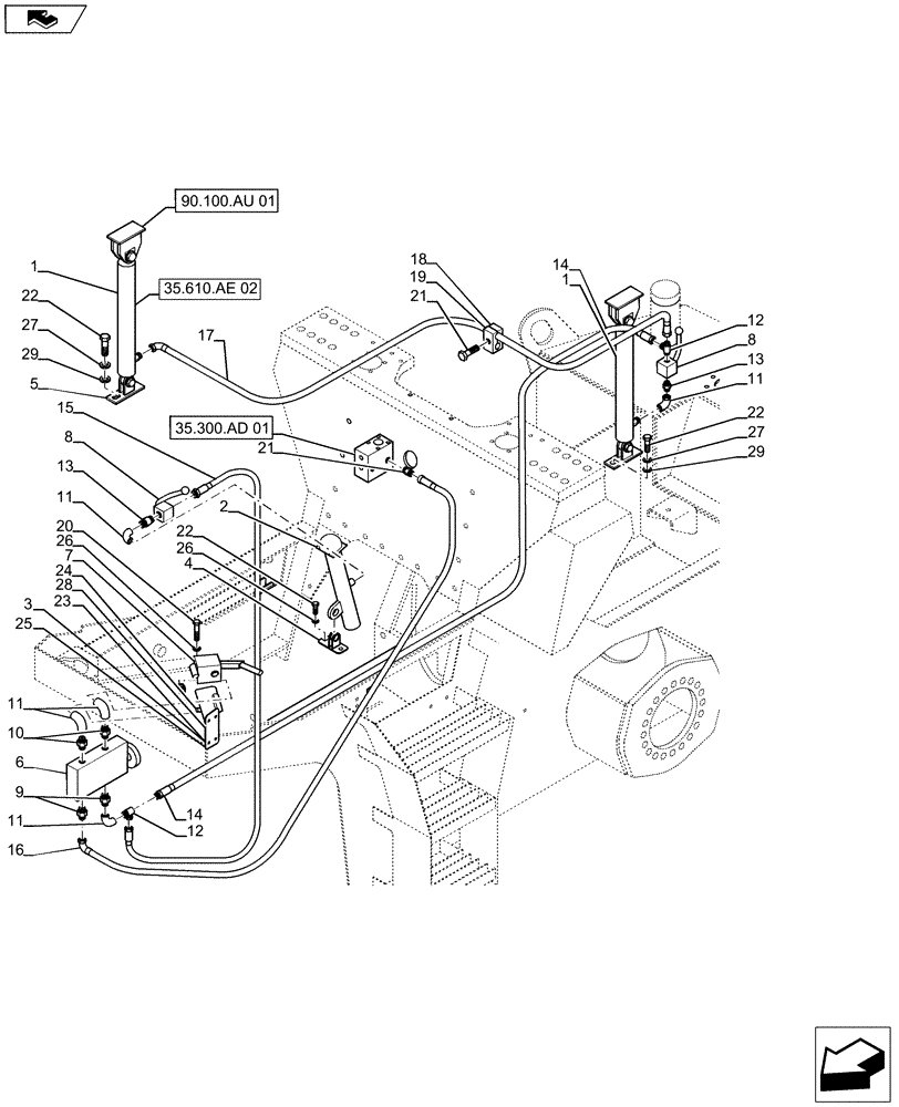 Схема запчастей Case SV211 - (35.610.AE[01]) - HYDRAULICS - HOOD AND PLATFORM TILT (35) - HYDRAULIC SYSTEMS