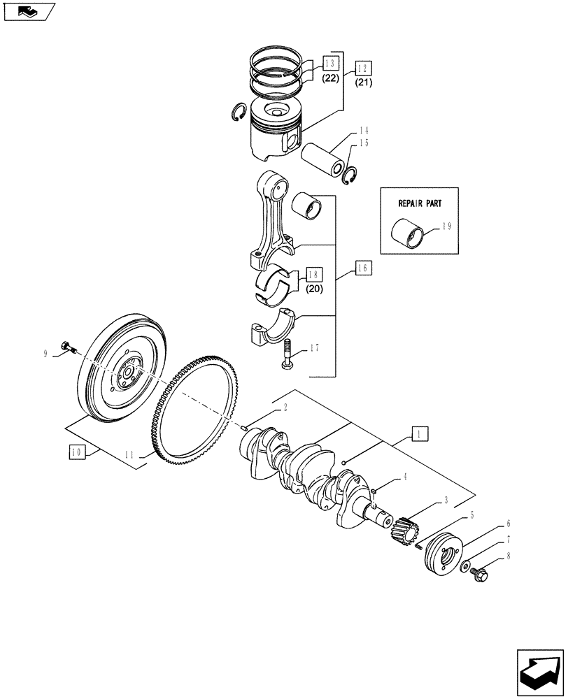 Схема запчастей Case CX27B ASN - (10.103.02) - CRANKSHAFT AND PISTON (10) - ENGINE