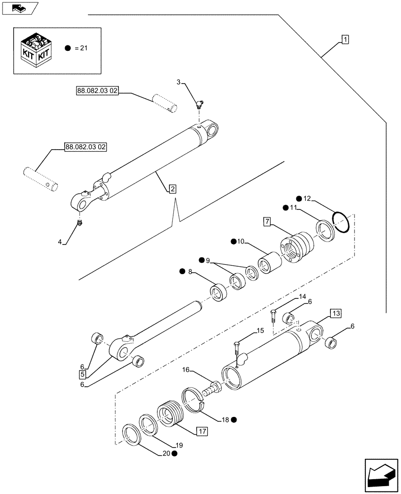 Схема запчастей Case 580SN - (88.082.03[04]) - DIA KIT, LOADER BUCKET 4-IN-1 (82 IN) (88) - ACCESSORIES