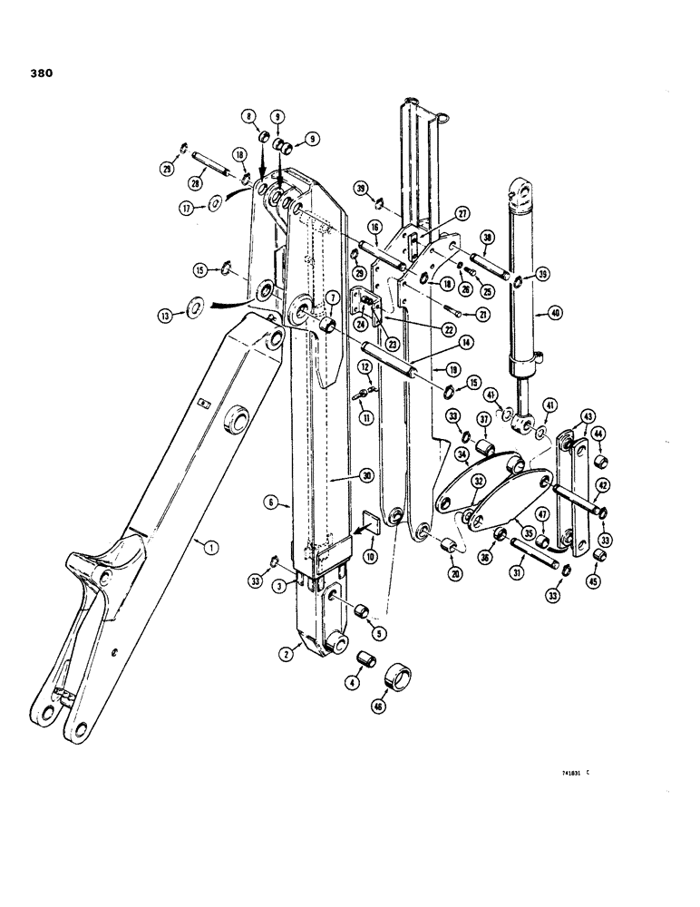 Схема запчастей Case 35 - (380) - HYDRAULIC EXTENDABLE DIPPER, FOUR FOOT EXTENSION MECHANICAL PARTS BACKHOE SN 5288692 & AFT 