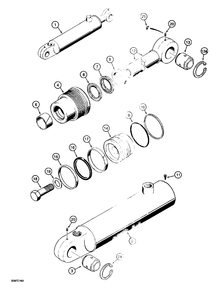 Схема запчастей Case 580L - (8-141A) - THREE-POINT HITCH LIFT CYLINDER, WITH SNAP RINGS AT BUSHINGS 570LXT MODELS (08) - HYDRAULICS