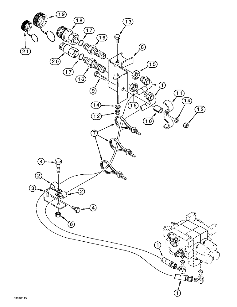 Схема запчастей Case 590L - (8-068) - HAND HELD AUXILIARY HYDRAULICS, AUXILIARY VALVE TO QUICK DISCONNECT COUPLINGS (08) - HYDRAULICS