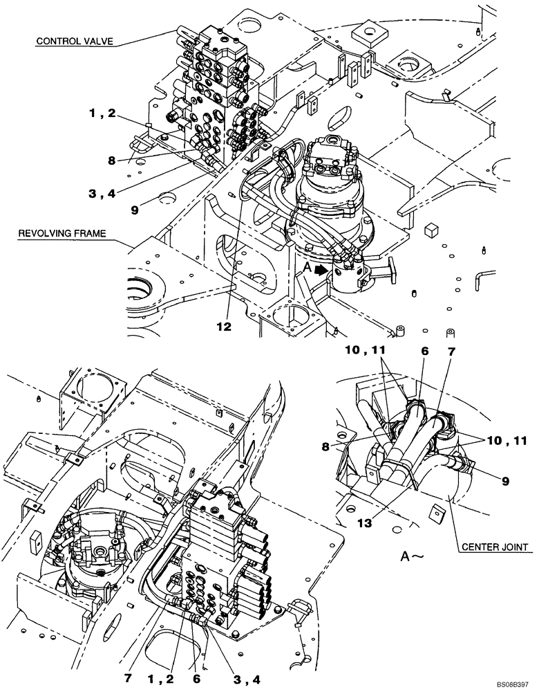 Схема запчастей Case CX80 - (08-12) - HYDRAULICS - TRAVEL - JOINT, SWIVEL CENTER (08) - HYDRAULICS