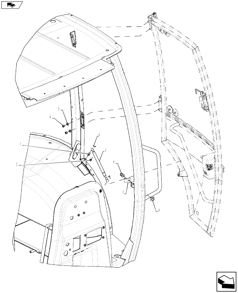 Схема запчастей Case 580SN WT - (90.154.04) - VAR - 747853, 747854, 747855 - CAB - DOOR MOUNTING (90) - PLATFORM, CAB, BODYWORK AND DECALS