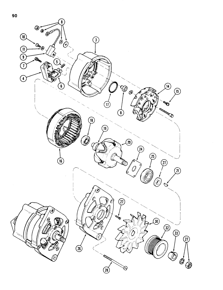 Схема запчастей Case 580E - (090) - BOSCH ALTERNATOR (04) - ELECTRICAL SYSTEMS