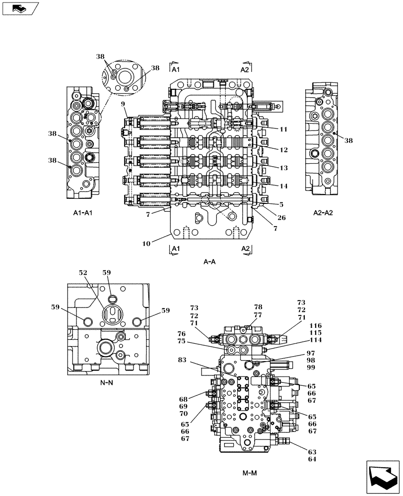 Схема запчастей Case CX235C SR - (35.359.04[02]) - CONTROL VALVE (35) - HYDRAULIC SYSTEMS