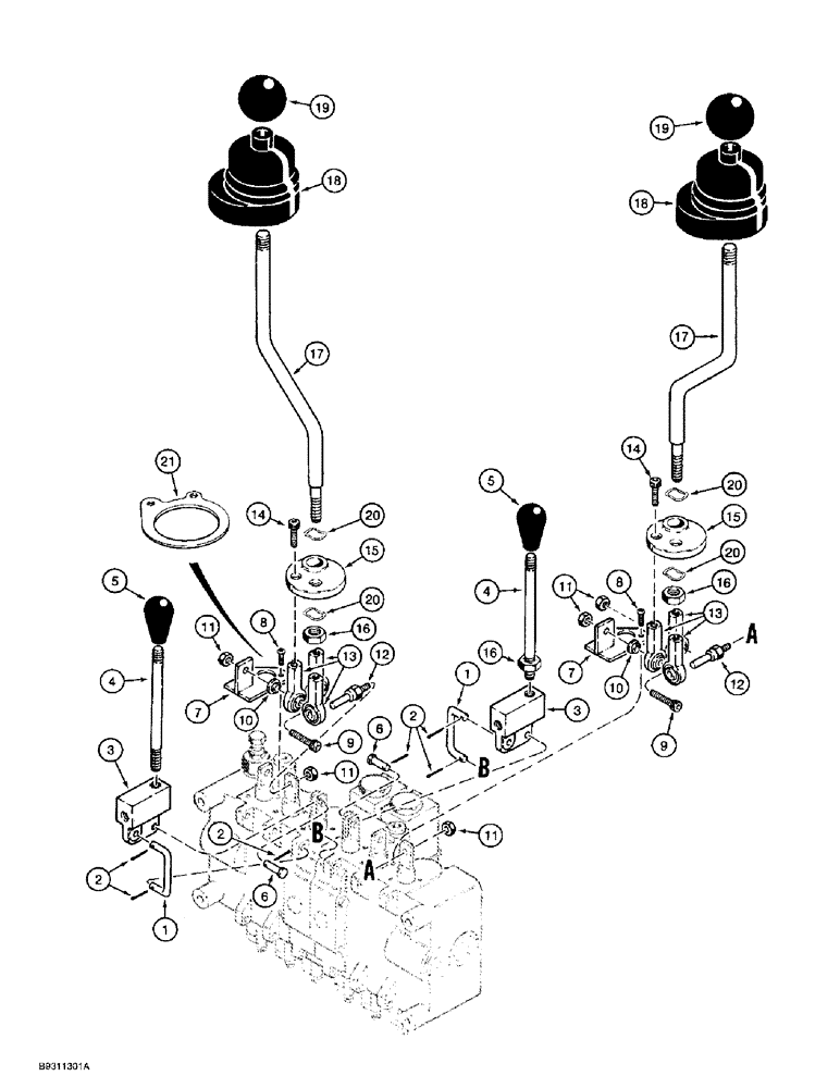 Схема запчастей Case 1838 - (8-44) - BACKHOE CONTROL VALVE - DUKES, CONTROL LEVERS, D100 OR D100XR BACKHOE (08) - HYDRAULICS